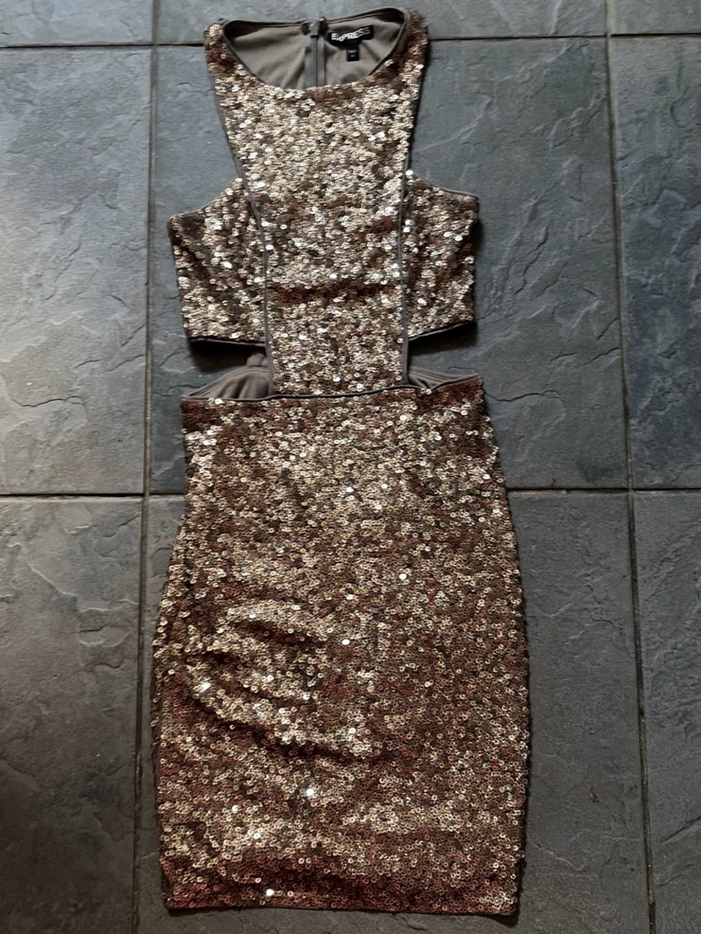 Express Gold Sequin Cutout Bodycon Dress